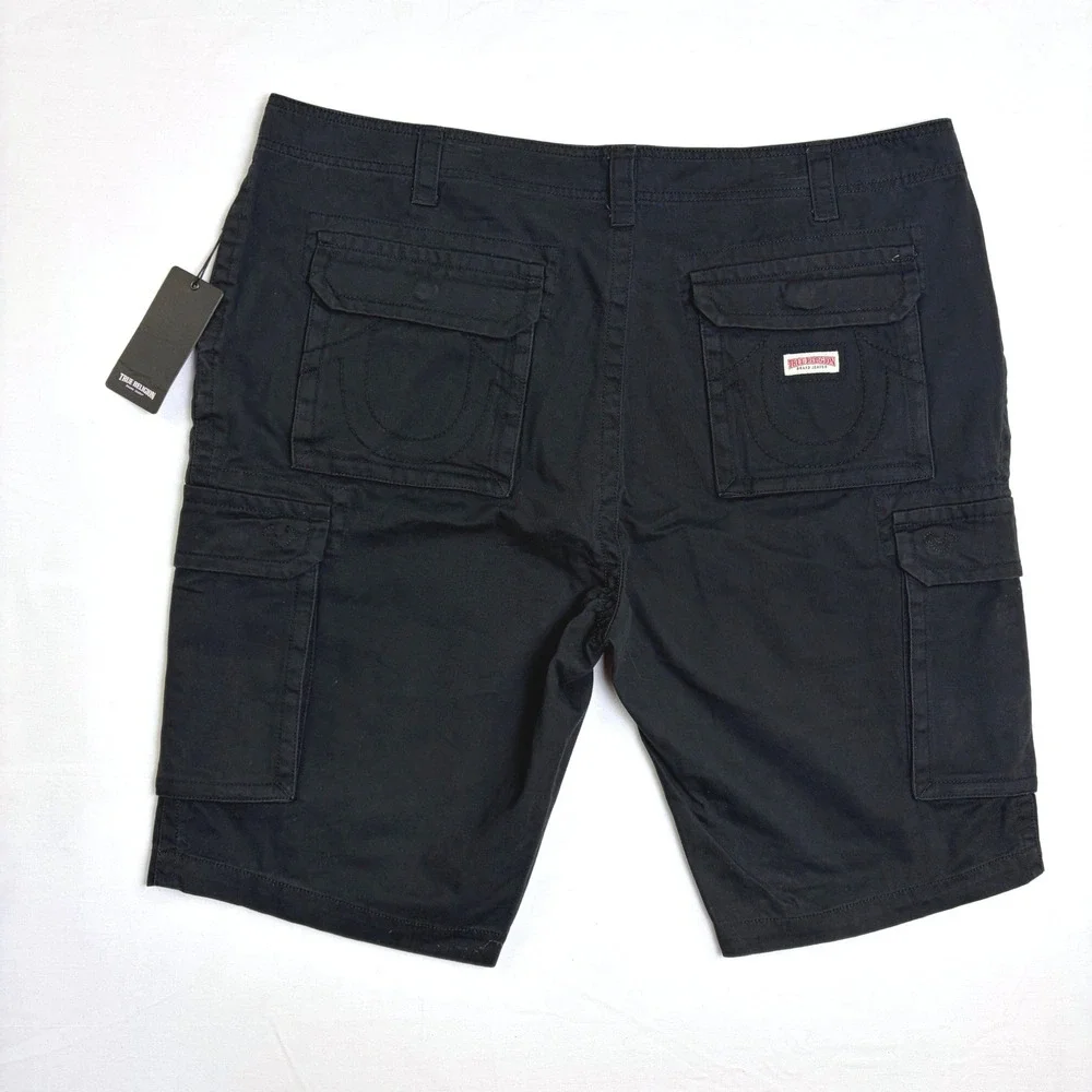 True Religion Mens Jet Black Cargo SN Shorts NWT‎ Size 42 107235